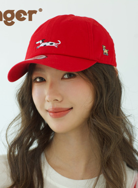【王玉雯同款】官方INGER原创快乐小狗红色鸭舌帽美式复古拍照
