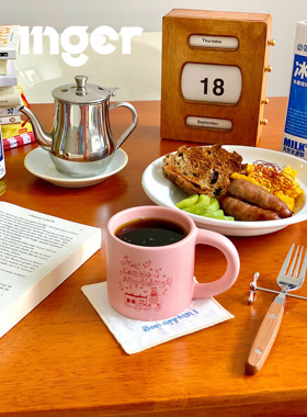 【清仓价】INGER原创手绘英文粉色陶瓷杯马克杯咖啡杯韩ins礼物