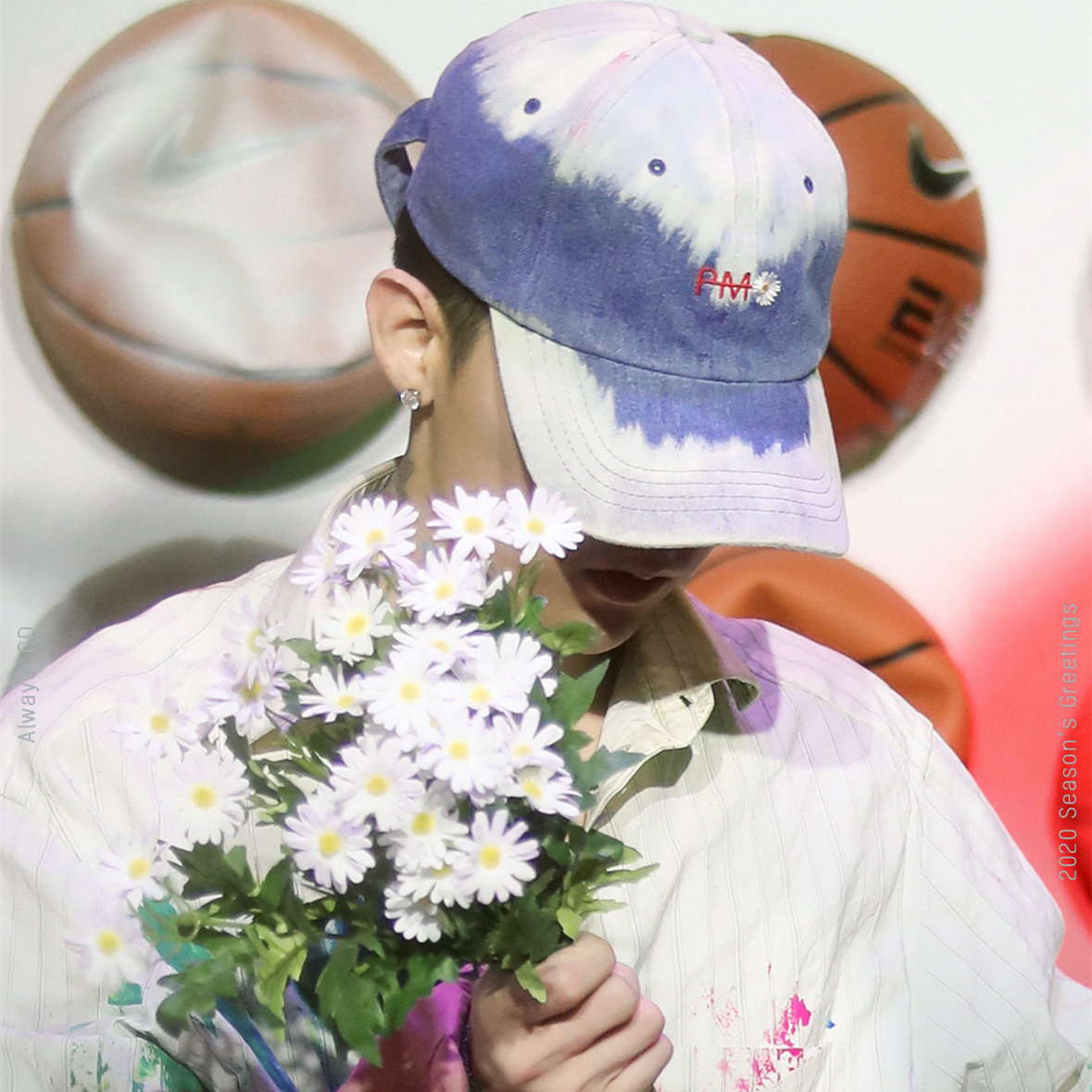 权志龙gd同款pmo刺绣雏菊渐变蓝色牛仔鸭舌帽潮嘻哈男女太阳帽子