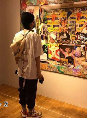 GD权志龙INS同款peace 涂鸦白色五分袖男女宽松休闲T恤夏季衣服潮