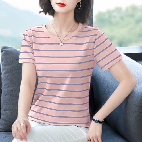 新款中年妈妈装纯棉T恤女短袖
