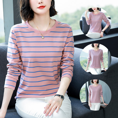 妈妈款纯棉长袖t恤女上衣打底衫