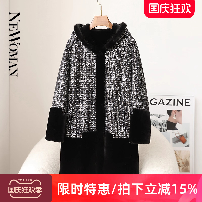 两面穿水貂绒皮毛一体外套女连帽