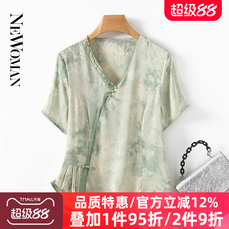 新中式妈妈装香云纱仿真丝上衣女