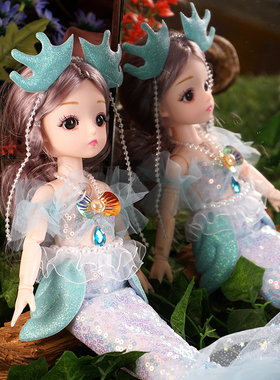 可爱美人鱼公主婚纱洋娃娃女孩玩具发光会唱歌六一儿童节生日礼物