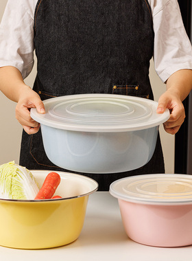 升级带保鲜盖 搪瓷盆洗菜盆大号马厨房和面盆家用高级食品级揉面