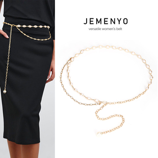 饰腰带连衣裙身体链金属小香风腰链女 百搭装 欧美珍珠链条女款 时尚