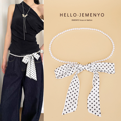 仿珍珠波点小丝巾女韩版高级感