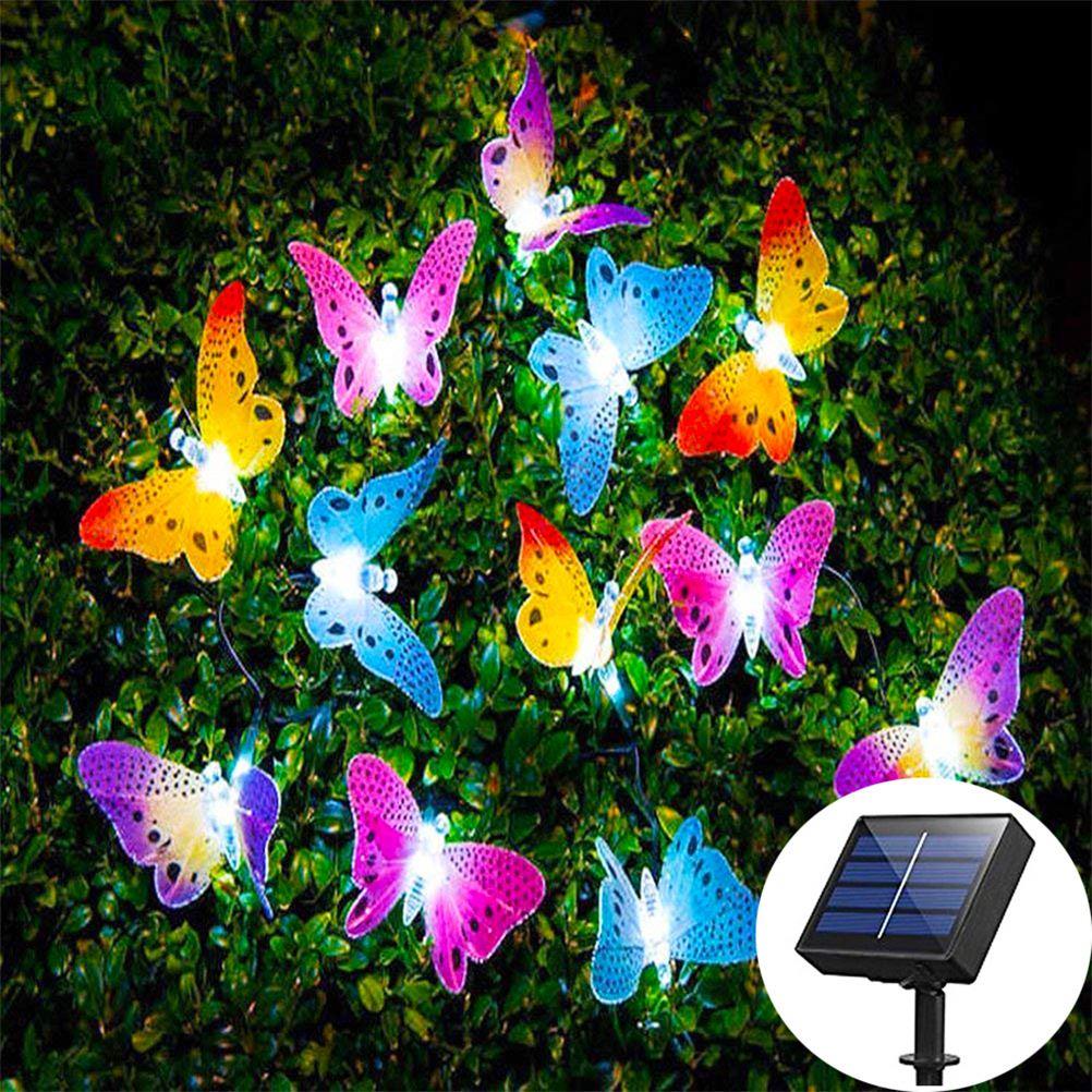 太阳能光纤蝴蝶灯串12LED户外防水七彩灯花园庭院装饰灯