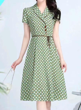 西装领连衣裙显瘦修身短袖夏款LX230022