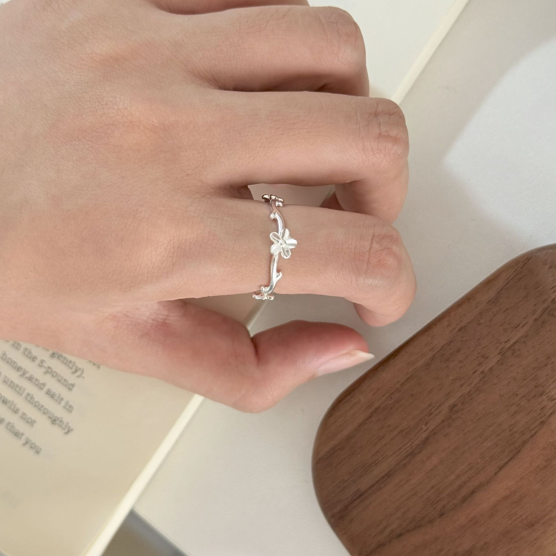 花朵足银戒指新款开口银戒S999