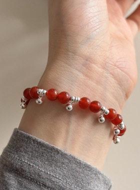 S925银显白新中式红玛瑙手链手串
