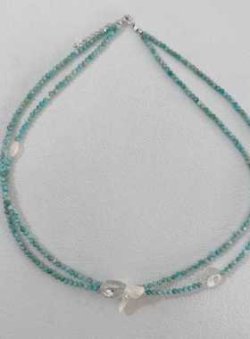 小众天河石设计感双层项链S925纯银度假风天然贝壳串珠水晶颈链