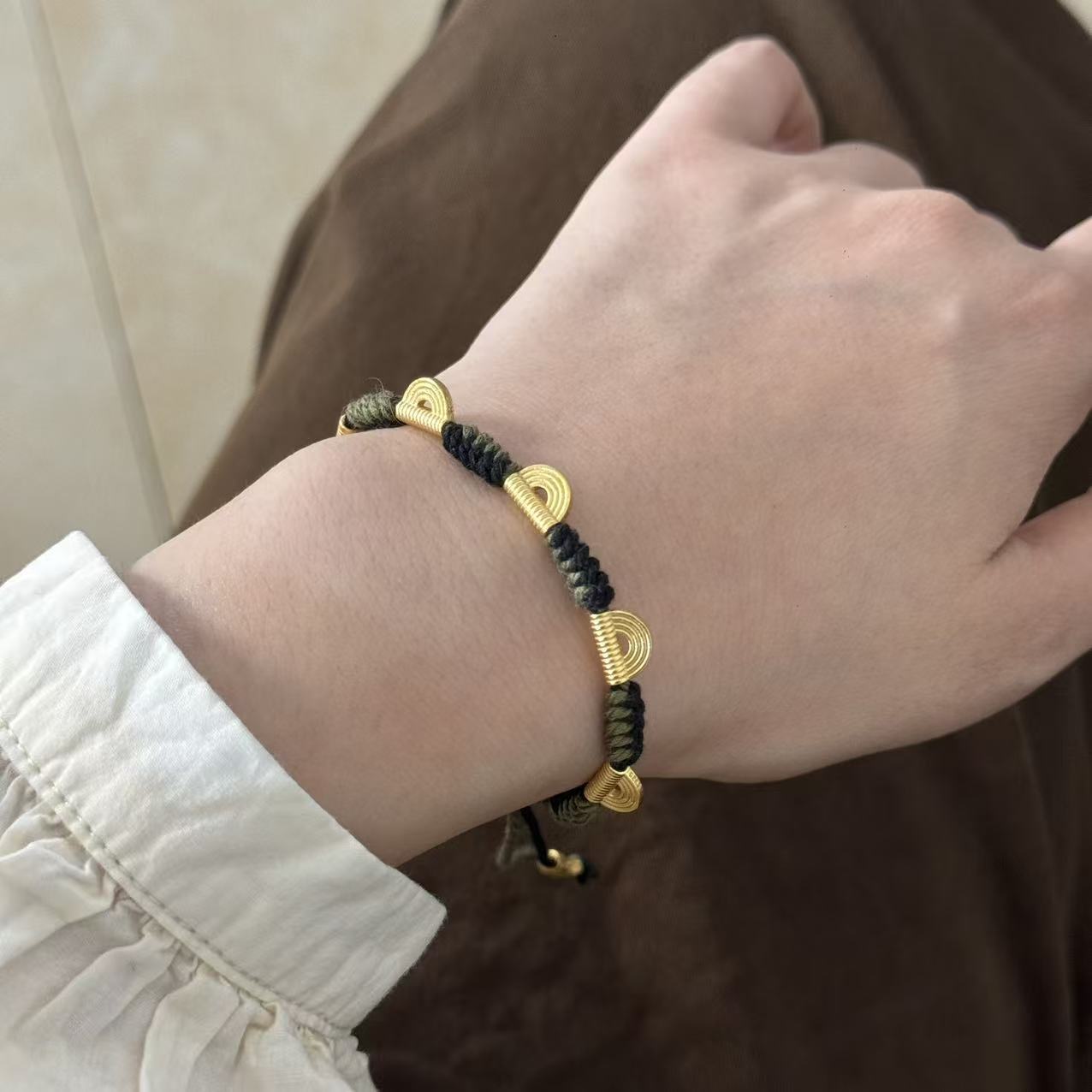 云朵纯银编织绳新中式抽拉手链