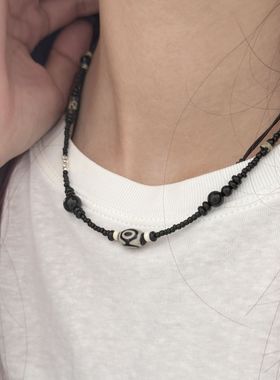 三眼天珠新中式925银黑色项链