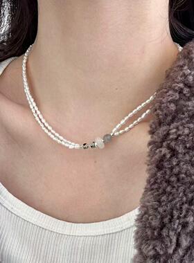 S925银法式双层淡水珍珠项链