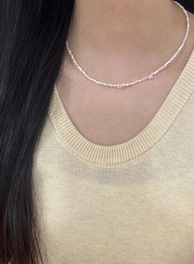 S925银叠戴天然白贝项链樱桃串珠