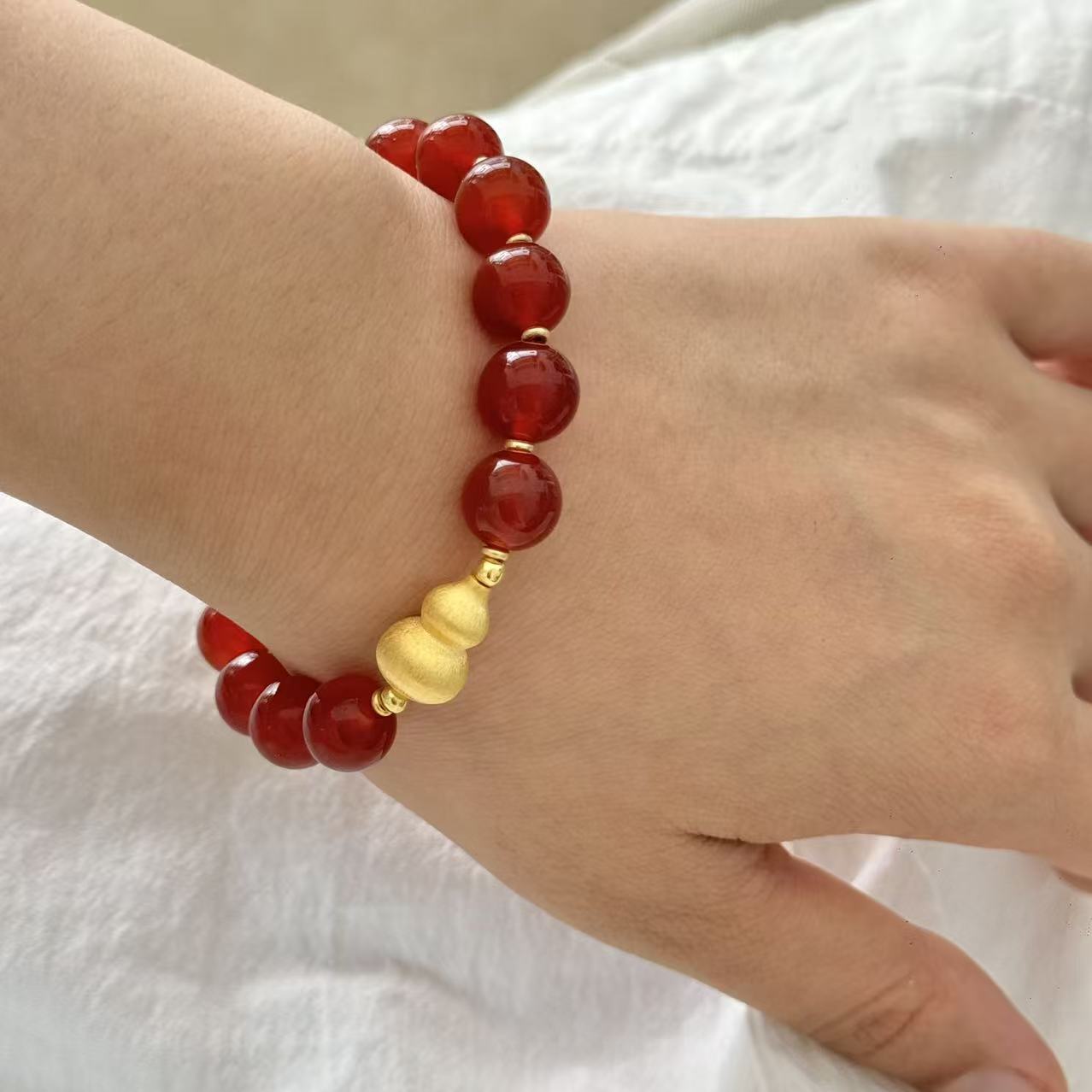 红玛瑙国风手串925银金葫芦手链