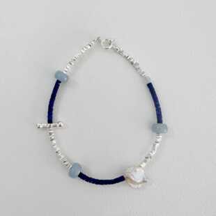 小众天然珍珠简约纯银手链女气质碎银子青金石串珠通体S925银手串