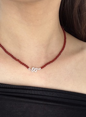 新中式红玛瑙复古项链串珠S925银