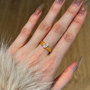 S925银精致时尚新中式闭口戒指简约高级感拉丝银戒麦穗锆石指环