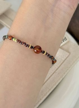 小米珠花色手链琥珀秋冬手串中式