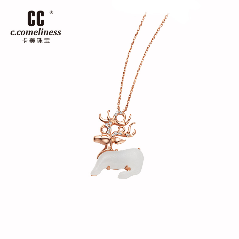 CC卡美珠宝东方幸趣系列 壹鹿18K金钻石和田玉链牌女款珠宝礼物