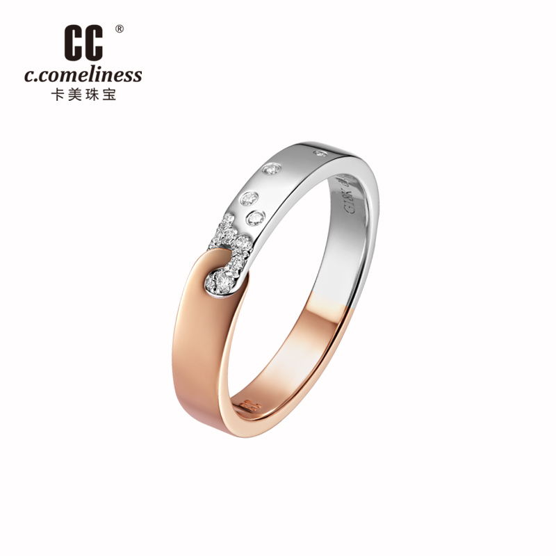cc卡美珠宝官方正品结锁戒指 18k金双色镶钻石情侣戒女款珠宝对戒