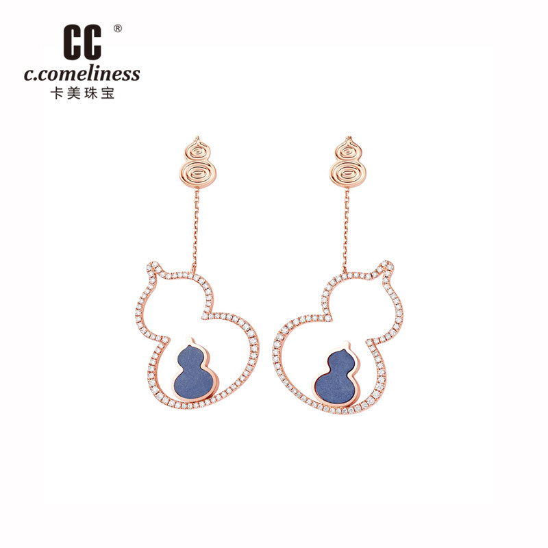 CC卡美珠宝东方幸趣系列 岱川18K金钻石青金石耳饰女款珠宝礼物