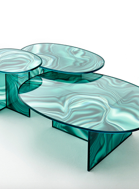 意大利GLAS ITALIA玻璃茶几边几Liquefy彩色炫染几何艺术现代简约