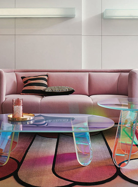 意大利GLAS ITALIA茶几圆桌咖啡桌边几休闲桌彩色玻璃客厅简约