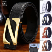 皮带平滑扣年轻人 腰带男青年韩版 潮流个性 男士 潮男Z字母百搭时尚