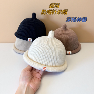 婴儿帽子春秋新生儿针织套头奶嘴帽男女宝毛线盆帽宝宝保暖护耳帽
