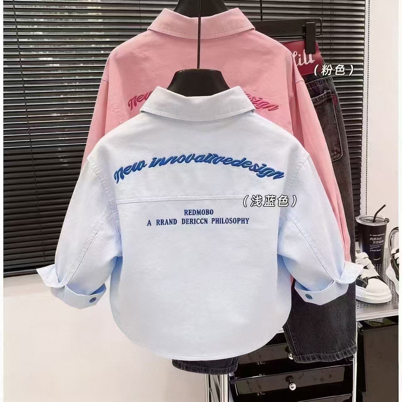 男女童刺绣衬衫春秋款长袖外套
