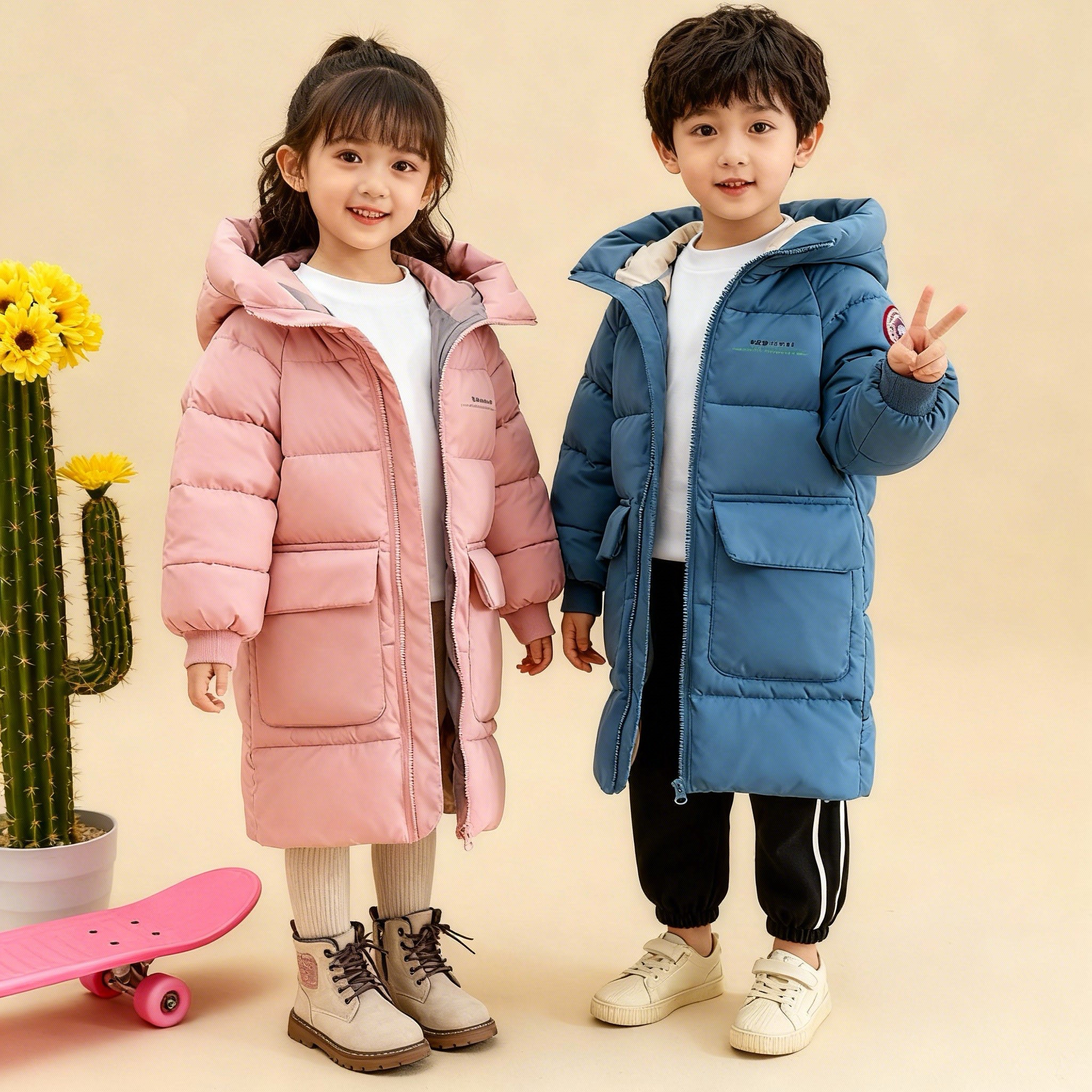 2025新款冬装儿童棉服中长款男女童加厚过膝棉袄连帽保暖棉衣外套