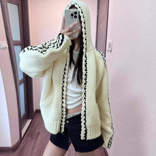 源头工厂！OPEN YY2025秋季新款设计感拉链开衫针织卫衣连帽衫女