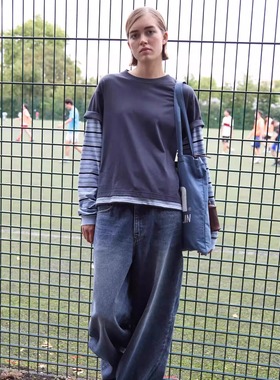 天花板！韩国LOW CLASSIC2025秋季新款休闲假两件条纹层叠长袖T恤