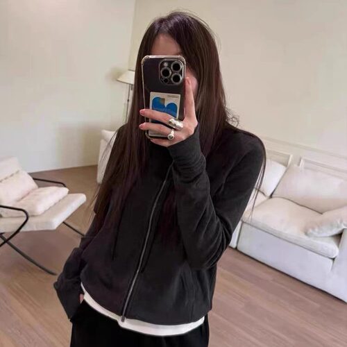 德绒修身显瘦卫衣女连帽开衫外套