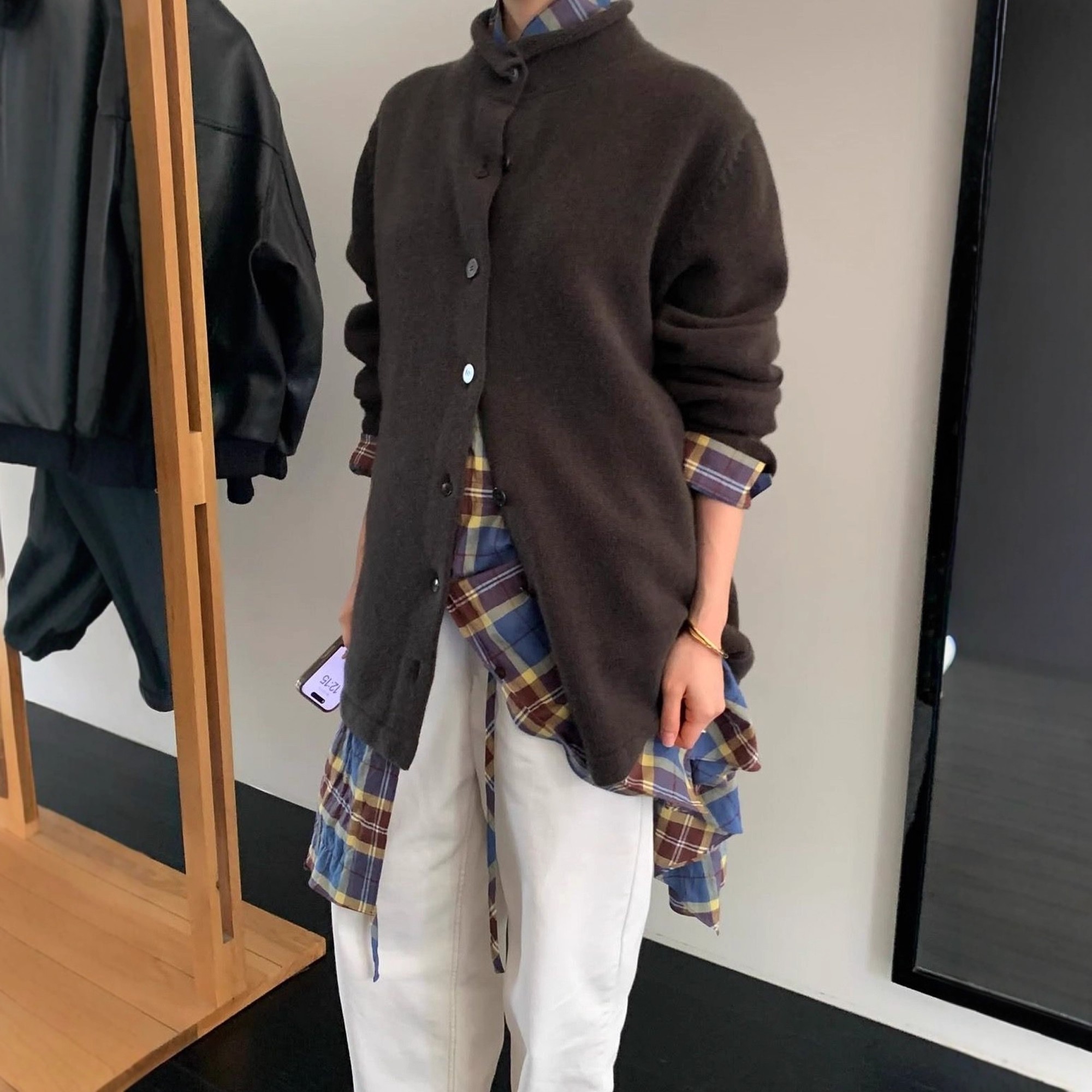 天花板！moondal韩国2025秋冬高领单排扣针织羊毛开衫女毛衣外套