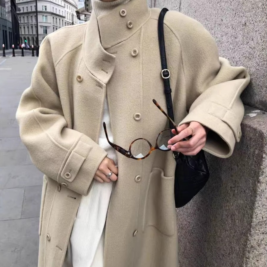 双排扣立领大衣女高级感毛呢外套