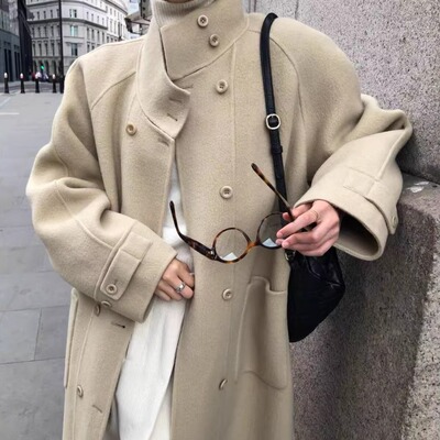 双排扣立领大衣女高级感毛呢外套