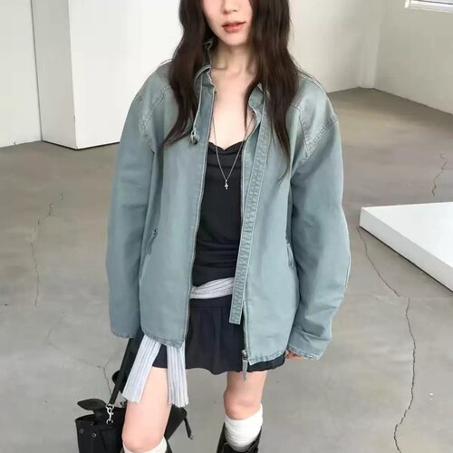 复古长袖牛仔外套女百搭显瘦夹克