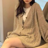 麻花v领宽松慵懒风毛衣开衫 高品质 Never.1韩国2025秋冬新款 外套