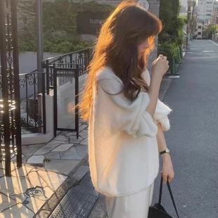 专柜品质 女宽松显瘦毛衣 ounce韩国2025秋冬纯色圆领羊毛针织衫