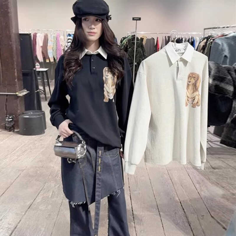 OPENYY设计感腊肠小狗polo衫女