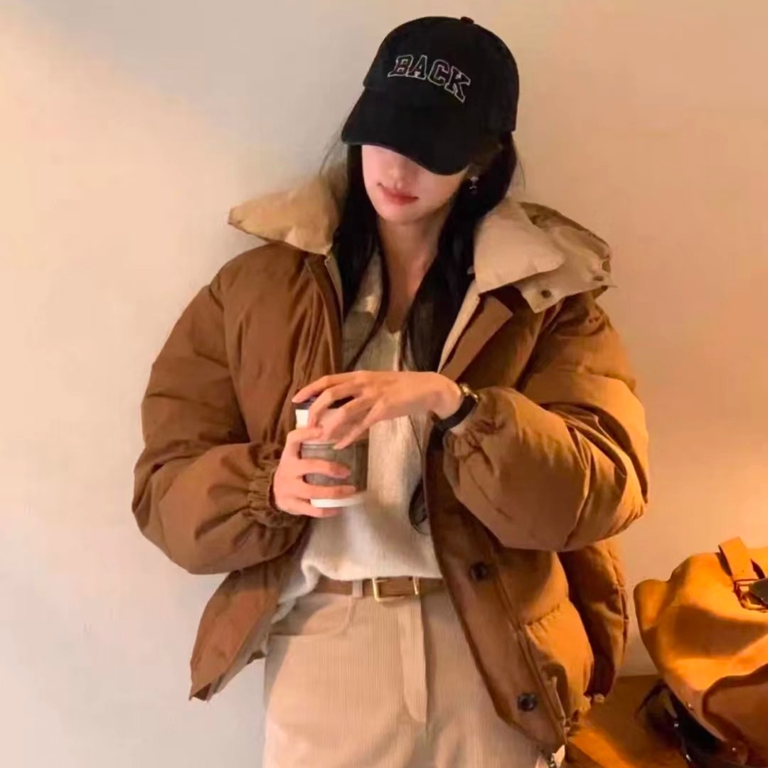 鹅绒连帽羽绒服女两面穿保暖外套