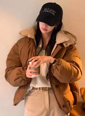 天花板！韩国objet2025冬季新款鹅绒连帽羽绒服女两面穿保暖外套