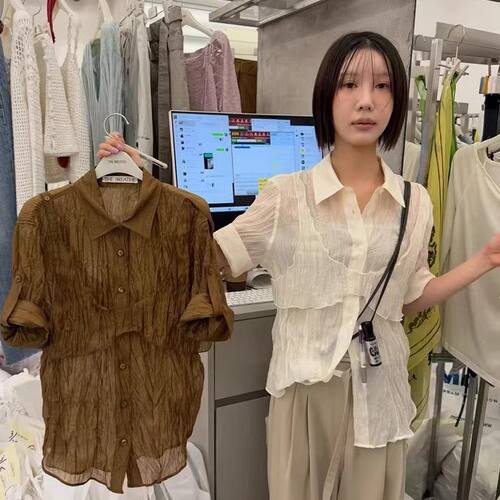 夏季慵懒感翻领衬衫女薄款上衣