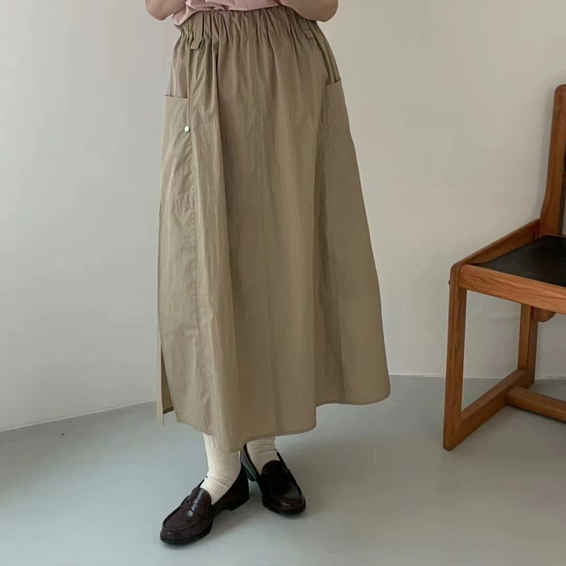 韩国东大门EGG鸡蛋家2025秋美式工装裙复古高腰开叉A字型半身裙女