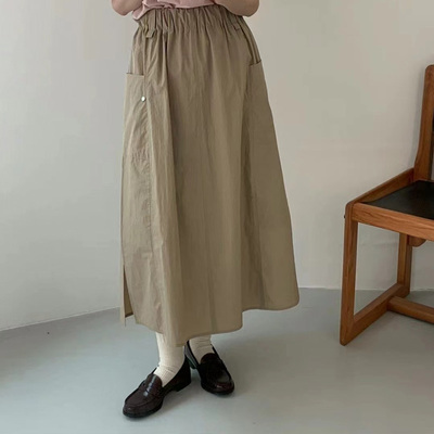 韩国东大门EGG鸡蛋家2025秋美式工装裙复古高腰开叉A字型半身裙女